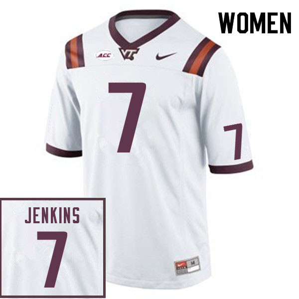 Women #7 Keonta Jenkins Virginia Tech Hokies College Football Jerseys Sale-White - Click Image to Close
